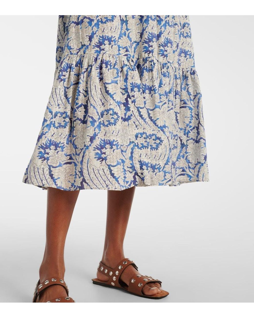 Ulla Johnson Blue Nadine Floral Cotton-Blend Midi Dress