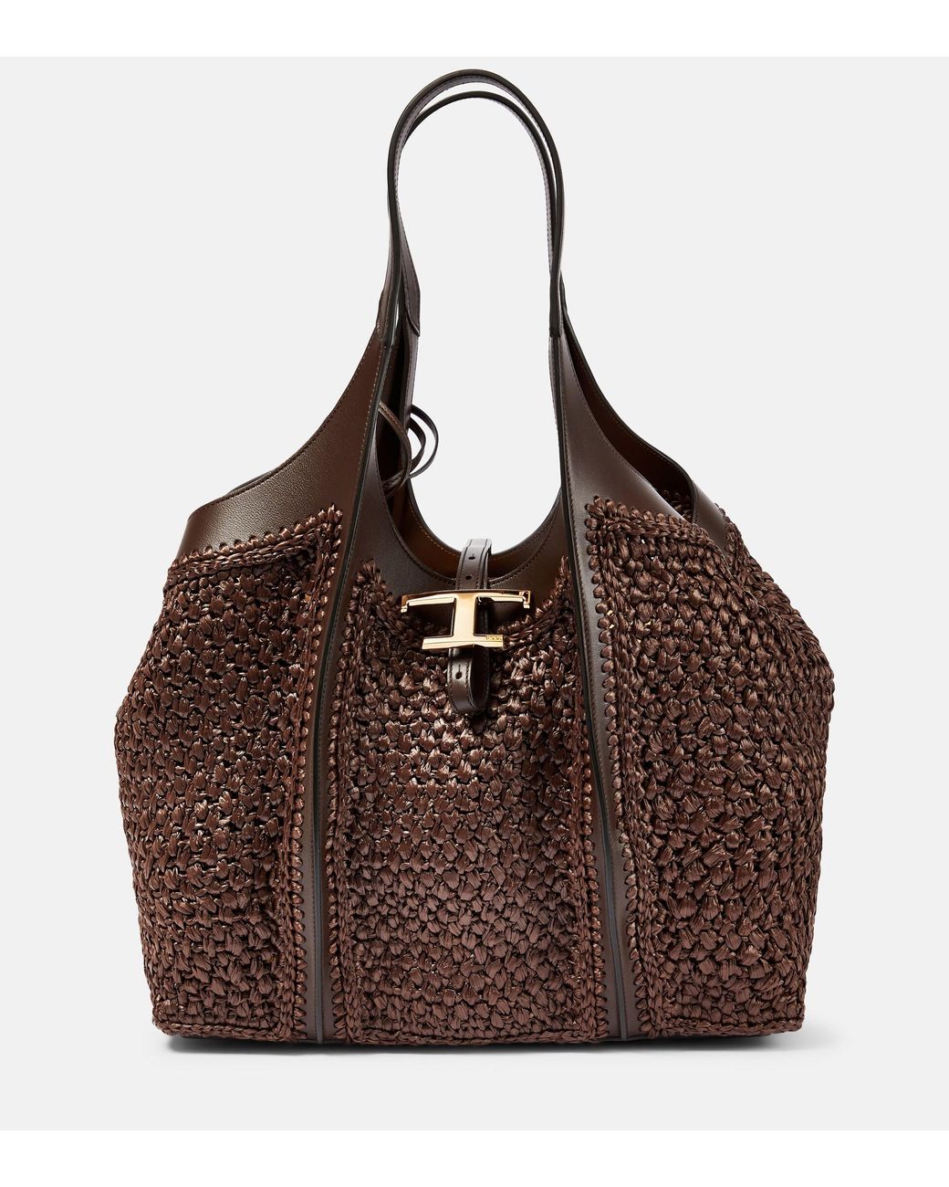 Tod's T Timeless Medium Raffiaeffect Tote Bag in Brown Lyst