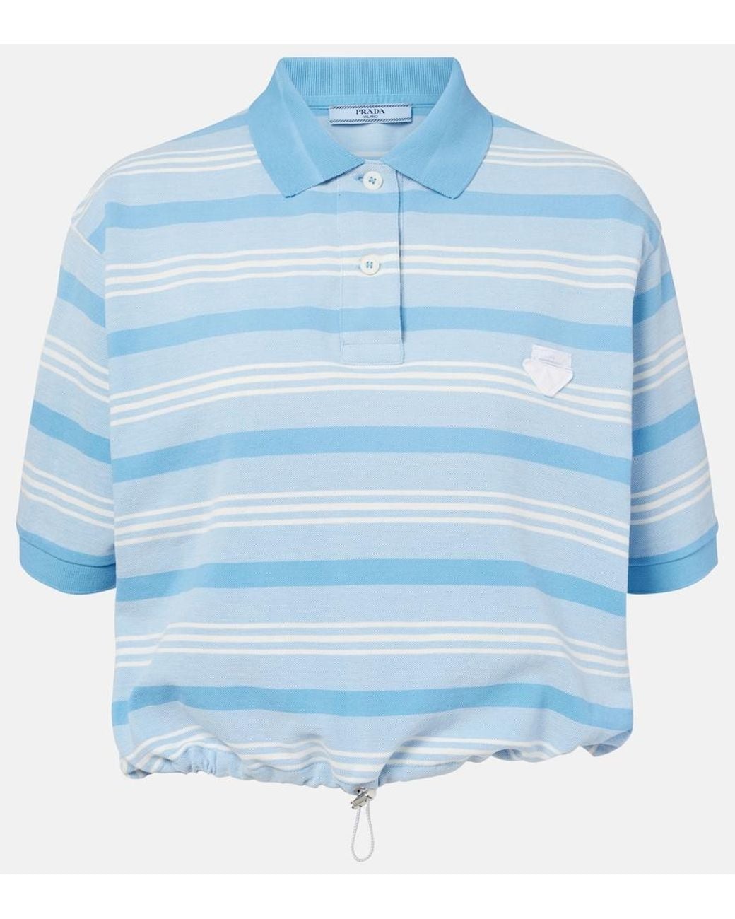 Prada Blue Striped Cotton Pique Polo Shirt