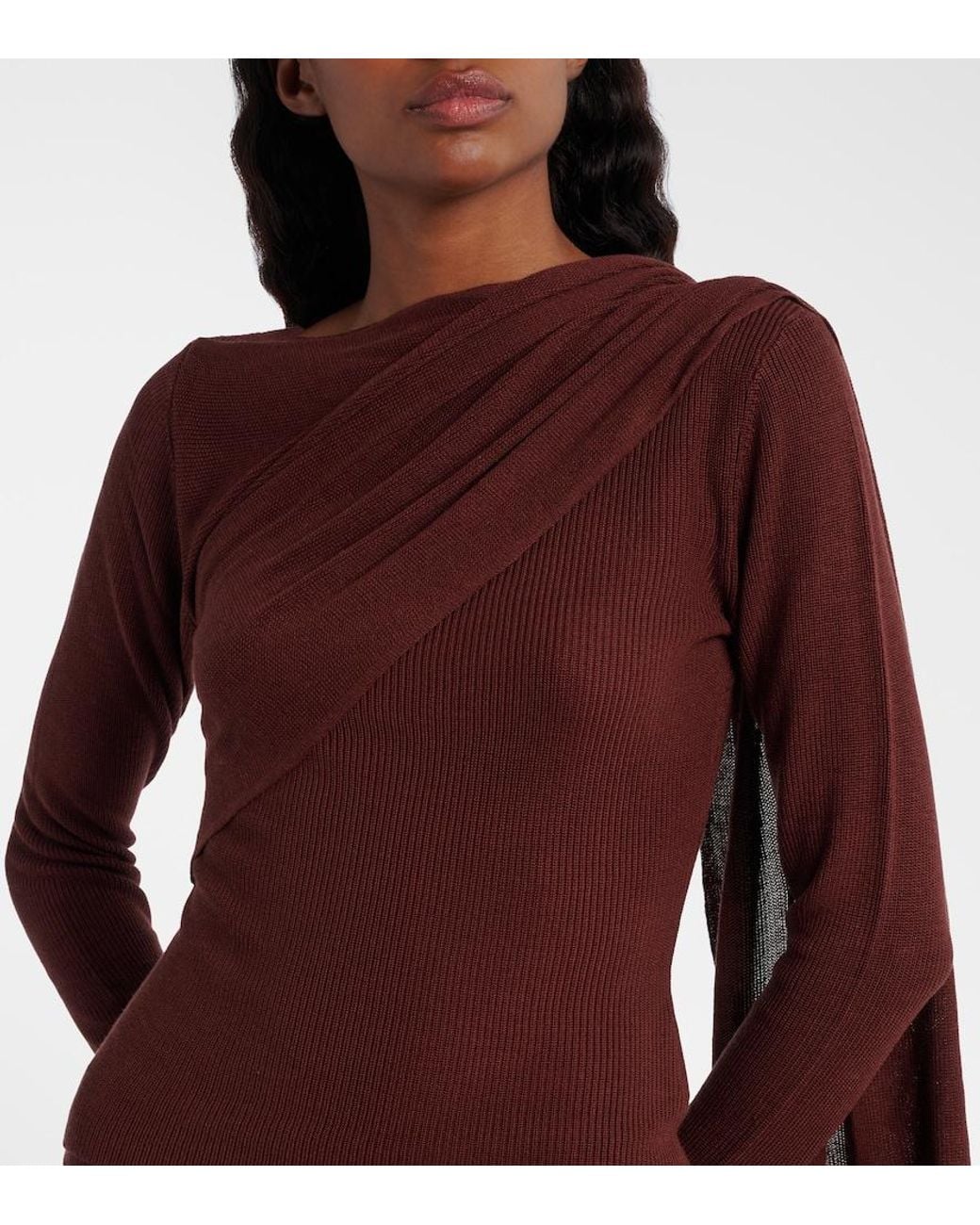 AYA MUSE Red Draped Silk-Blend Top