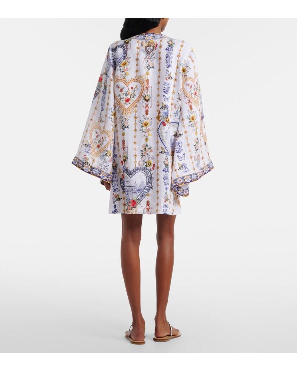Camilla White Cutout Printed Linen Kaftan
