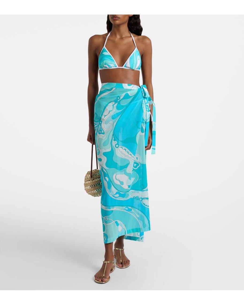 Emilio Pucci Blue Orchidee Cotton Beach Cover-Up