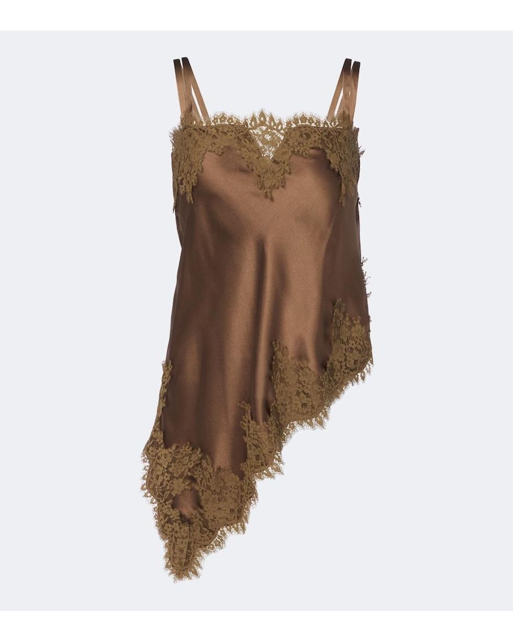 Dorothee Schumacher Brown Sense Of Shine Lace-Trimmed Silk-Blend Camisole