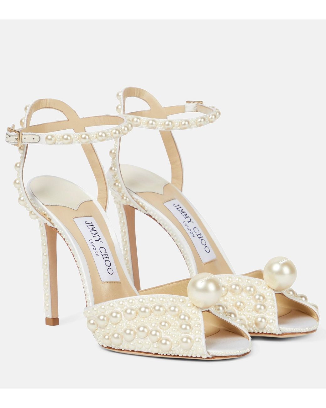 Jimmy Choo Sacora 100 Faux Pearl-embellished Sandals in Metallic | Lyst