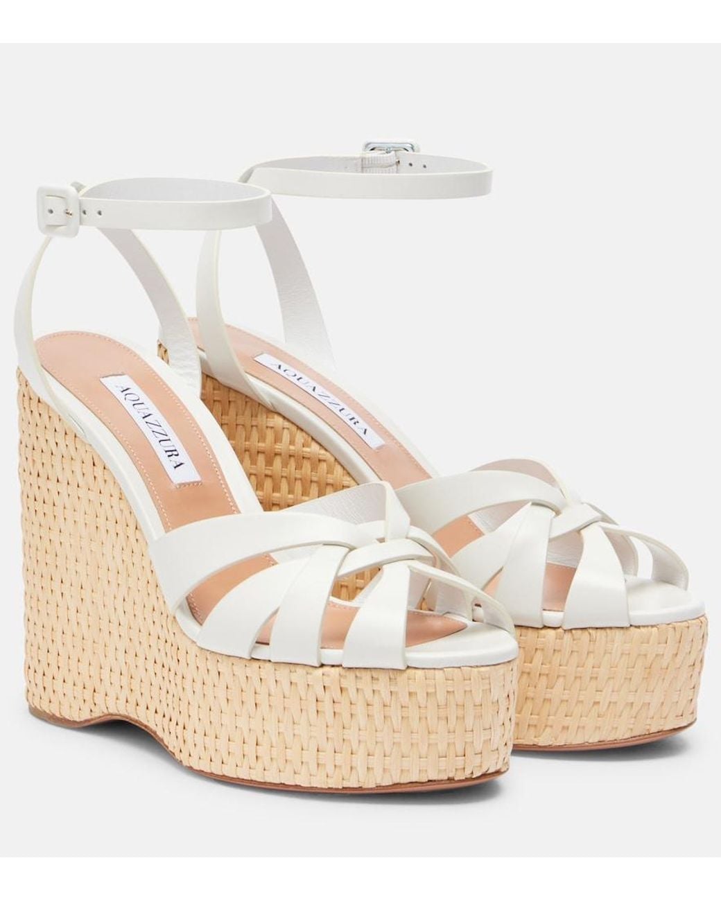 Aquazzura White Copacabana Leather Wedge Sandals
