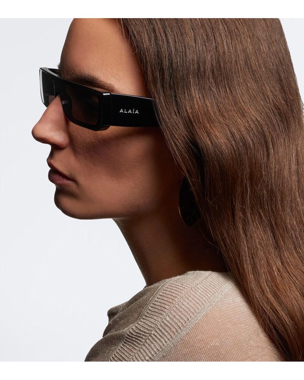 Alaïa Black Lettering Logo Rectangular Sunglasses
