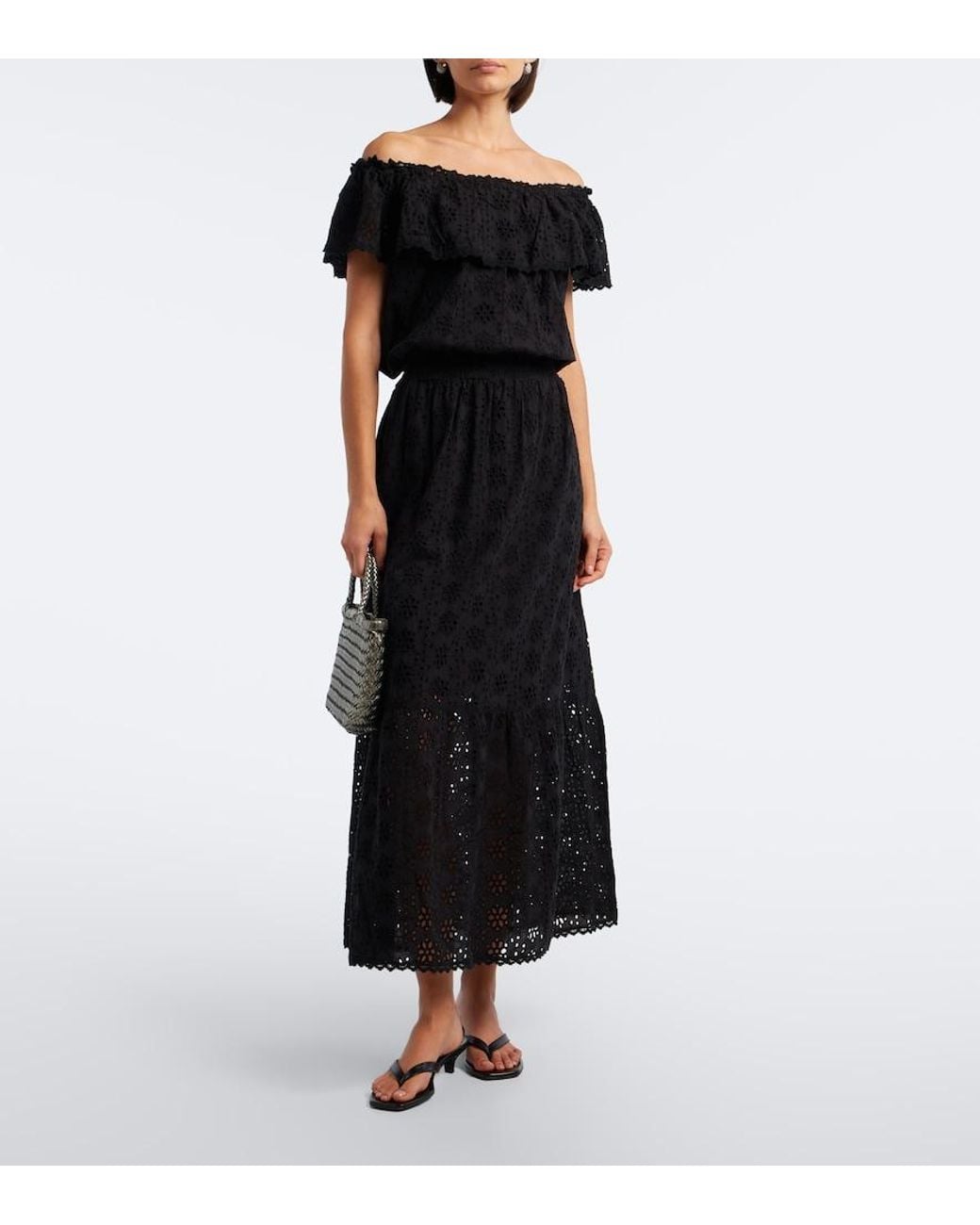 Melissa Odabash Black Larna Broderie Anglaise Cotton Midi Dress