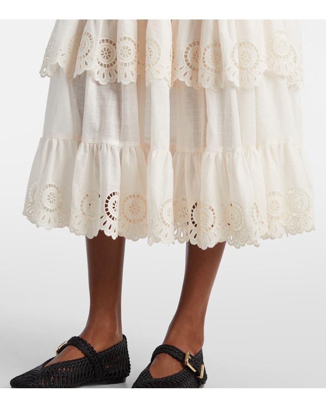 Zimmermann White Lucky Embroidered Midi Skirt