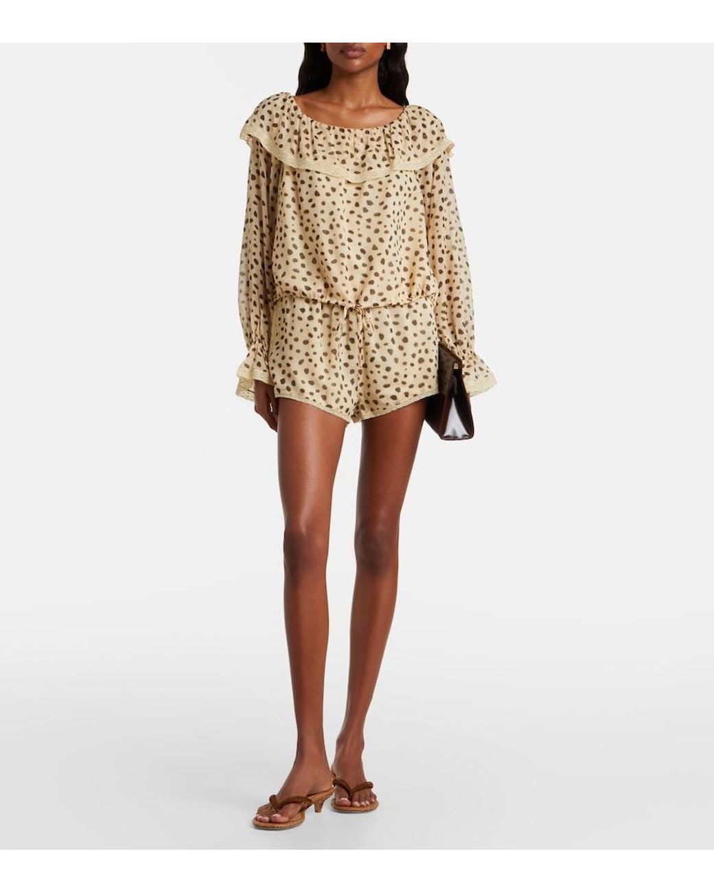 Posse Natural Priscilla Leopard-Print Silk Shorts