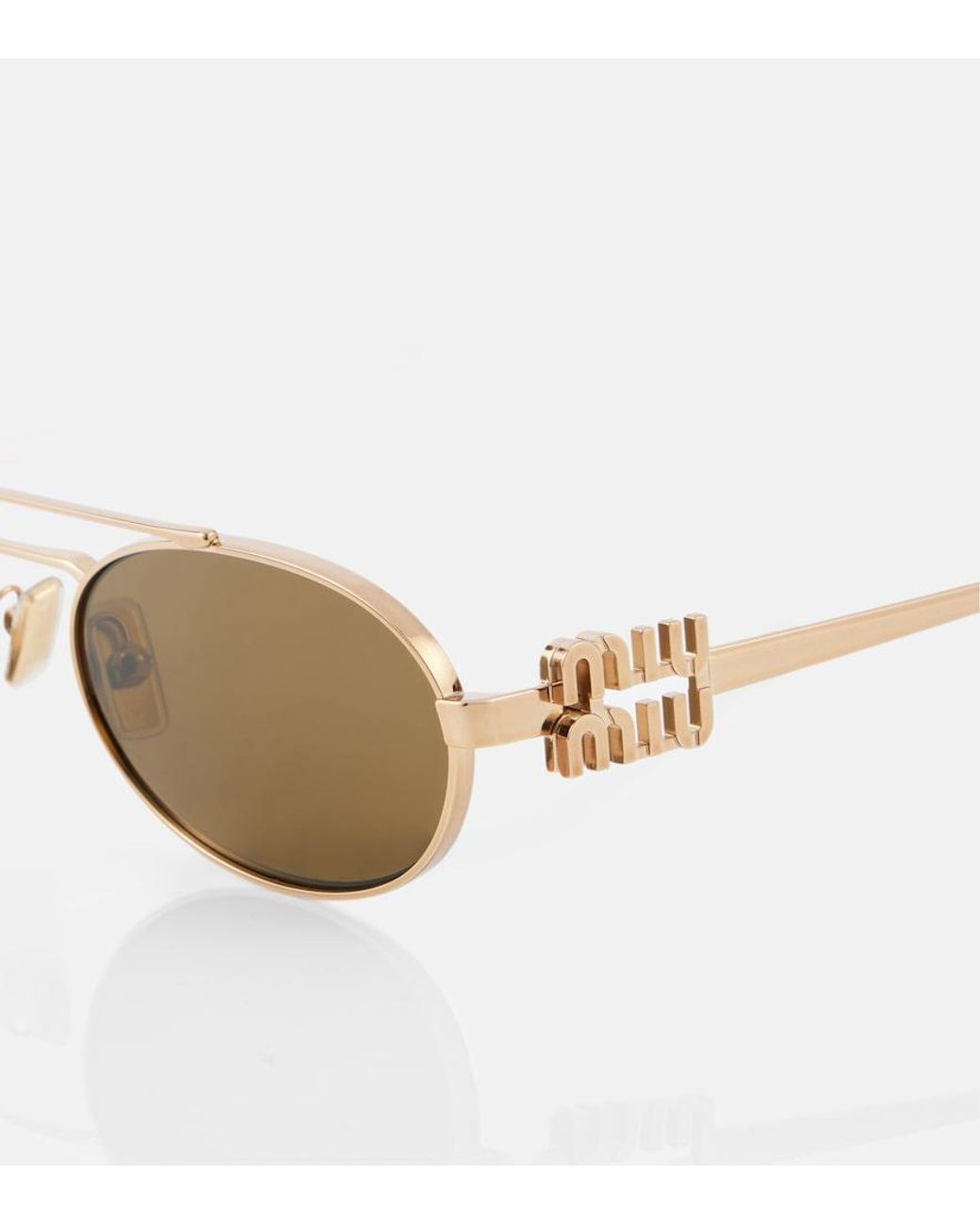 Miu Miu Brown Logo Oval Sunglasses