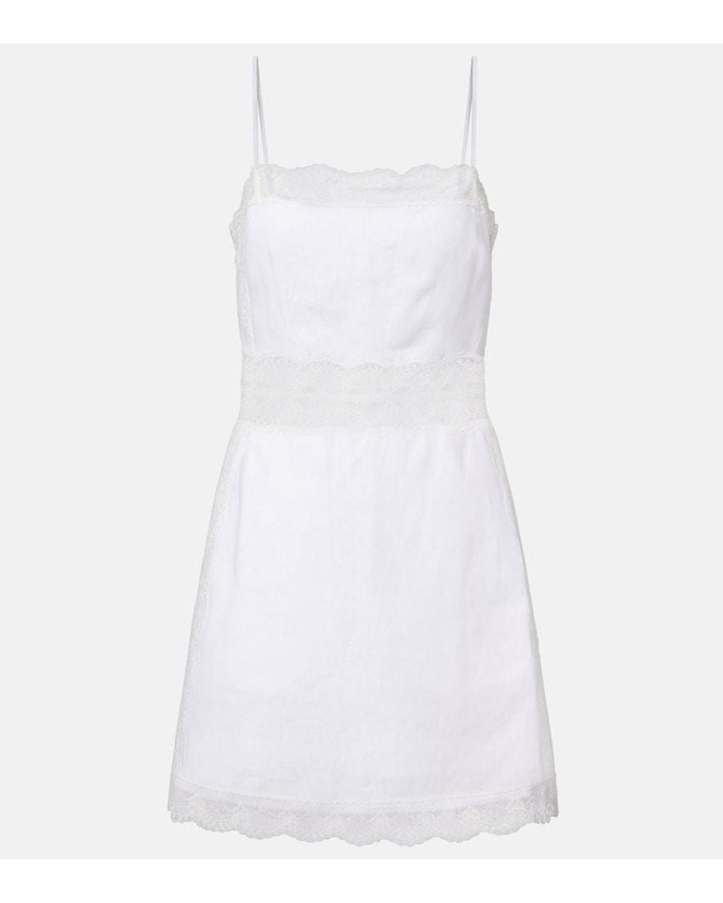 Staud White Amalina Lace-Trimmed Linen Minidress