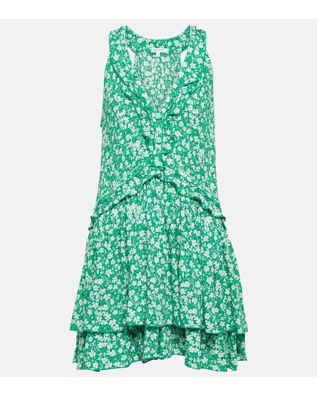 Poupette Green Mae Floral Ruffle-Trimmed Minidress