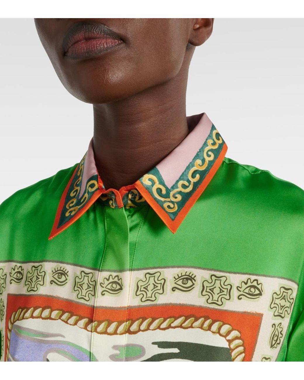 ALÉMAIS Green Lucky Pace Printed Silk Shirt