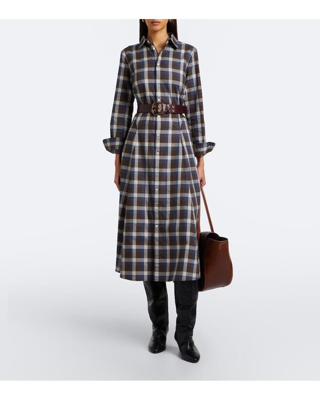 Polo Ralph Lauren Black Plaid Cotton Twill Shirt Dress