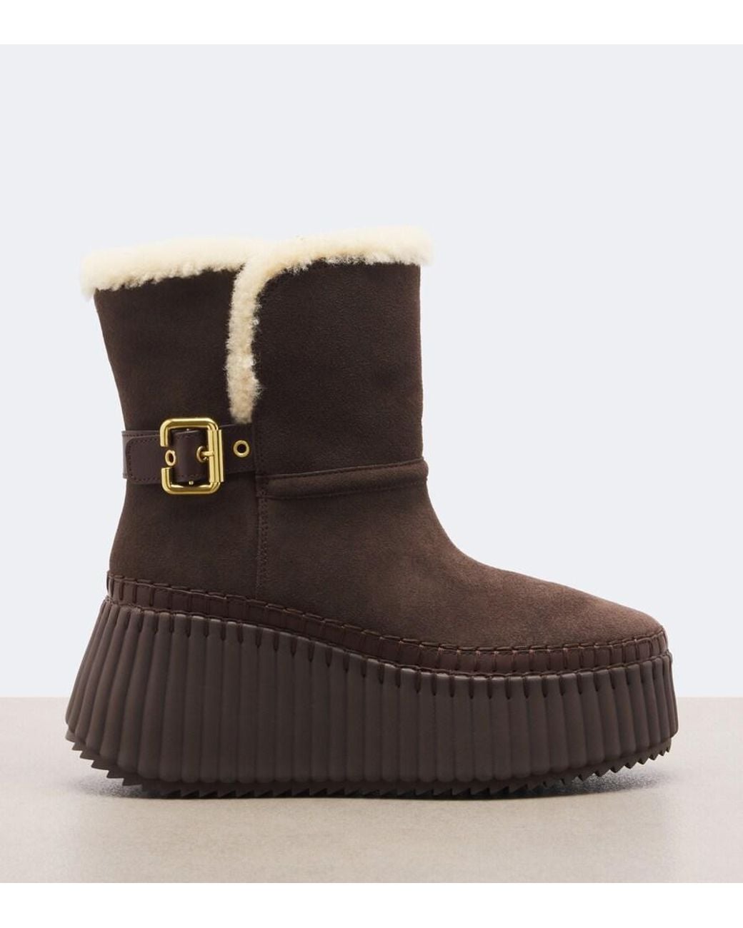 Chloé Brown Nama Suede Platform Ankle Boots