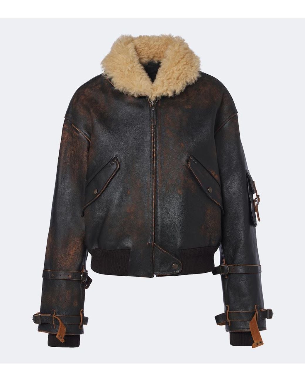 Ralph Lauren Black Lianne Shearling-Trimmed Leather Jacket