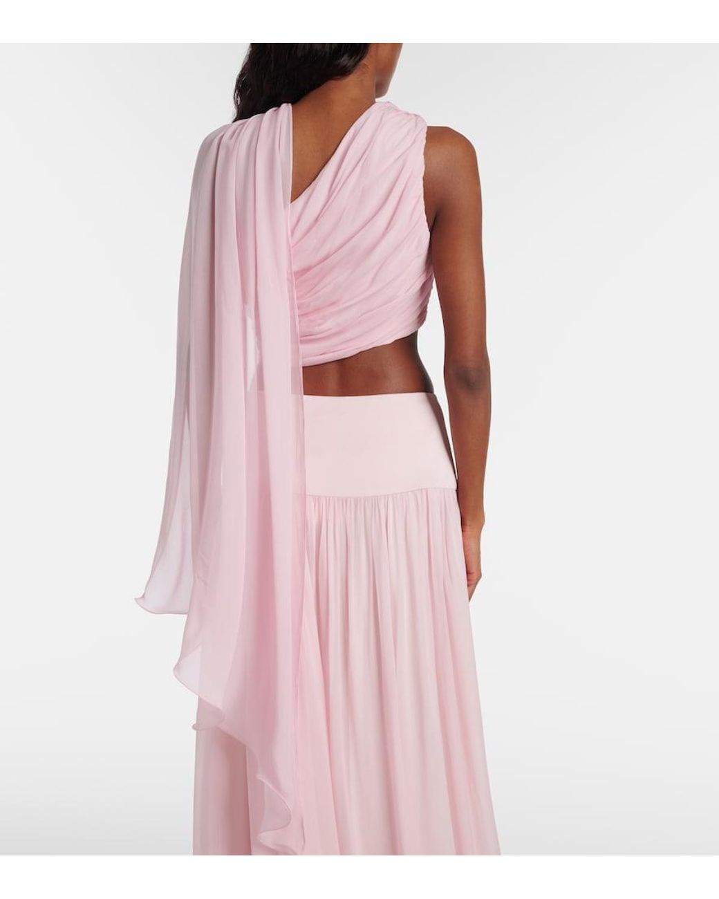 Posse Pink Solene Gathered Scarf-Detail Mesh Top