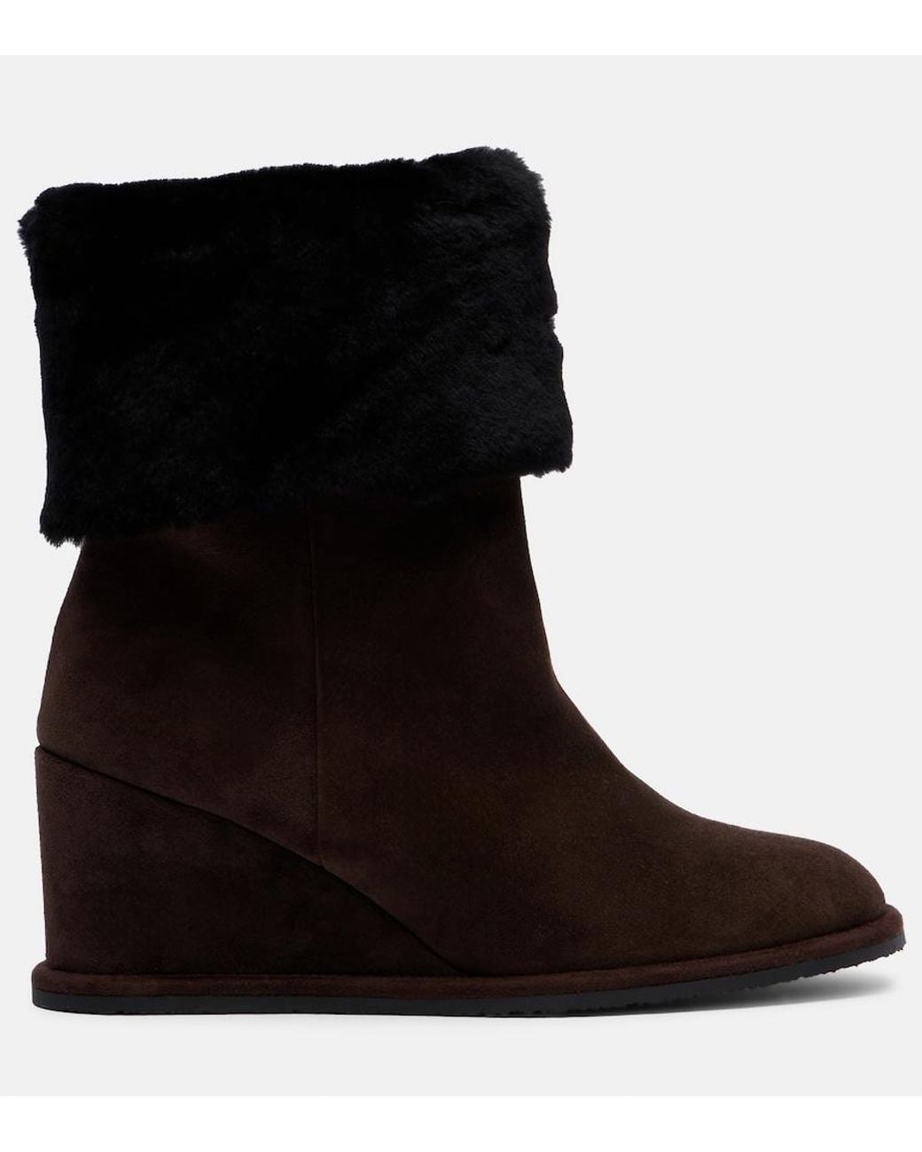 Yves Salomon Black Shearling-Lined Suede Wedge Ankle Boots