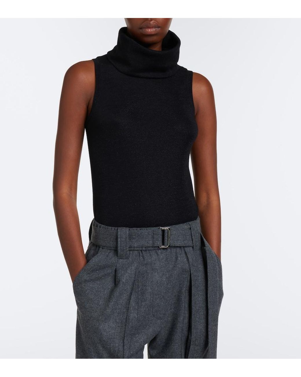 Brunello Cucinelli Black Knitted Wool-Blend Top
