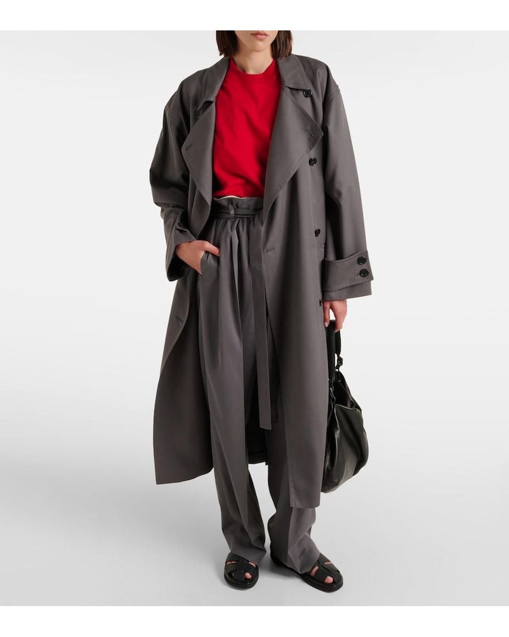 The Row Gray Lonan High-Rise Silk Straight Pants