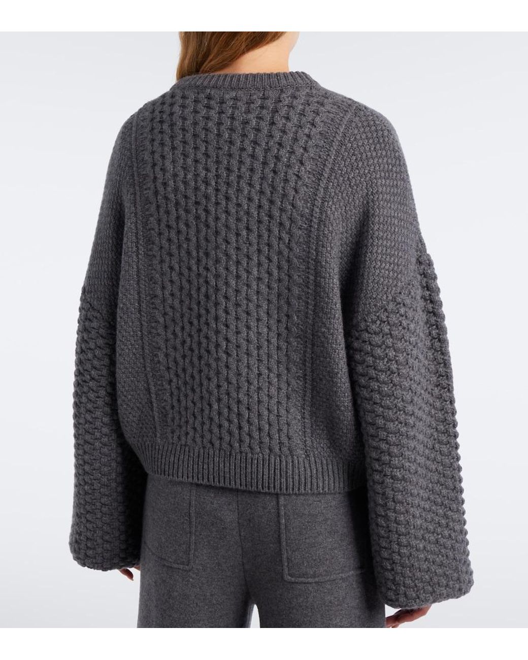 Lisa Yang Gray Clothilde Cable-Knit Cashmere Sweater
