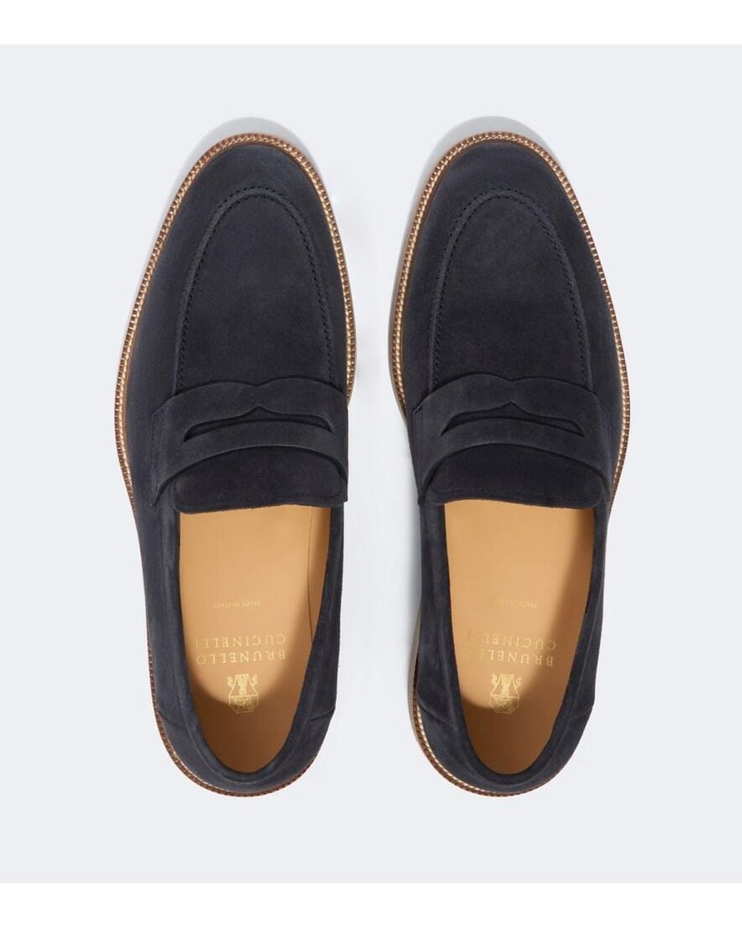Brunello Cucinelli Blue Suede Penny Loafers for men
