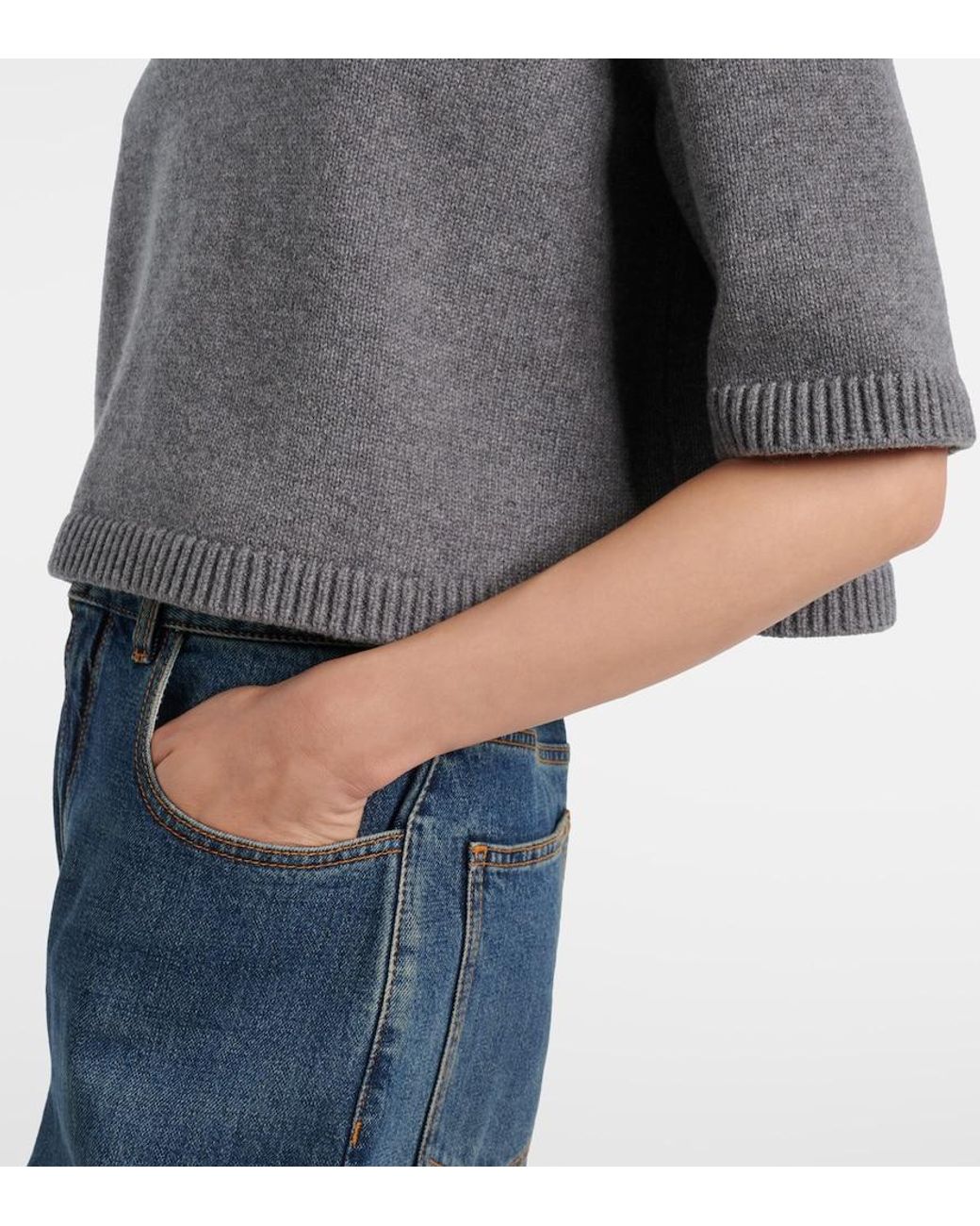 Alaïa Gray Cropped Cashmere-Blend Turtleneck Top