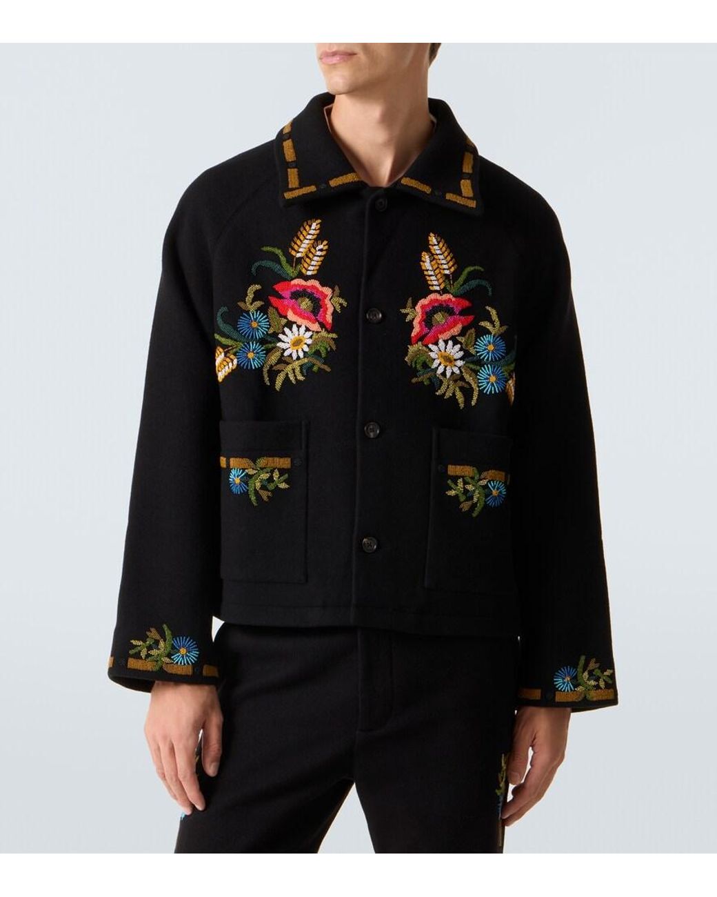 Bode Black Beaded Aquitaine Embellished Wool Jacket for men