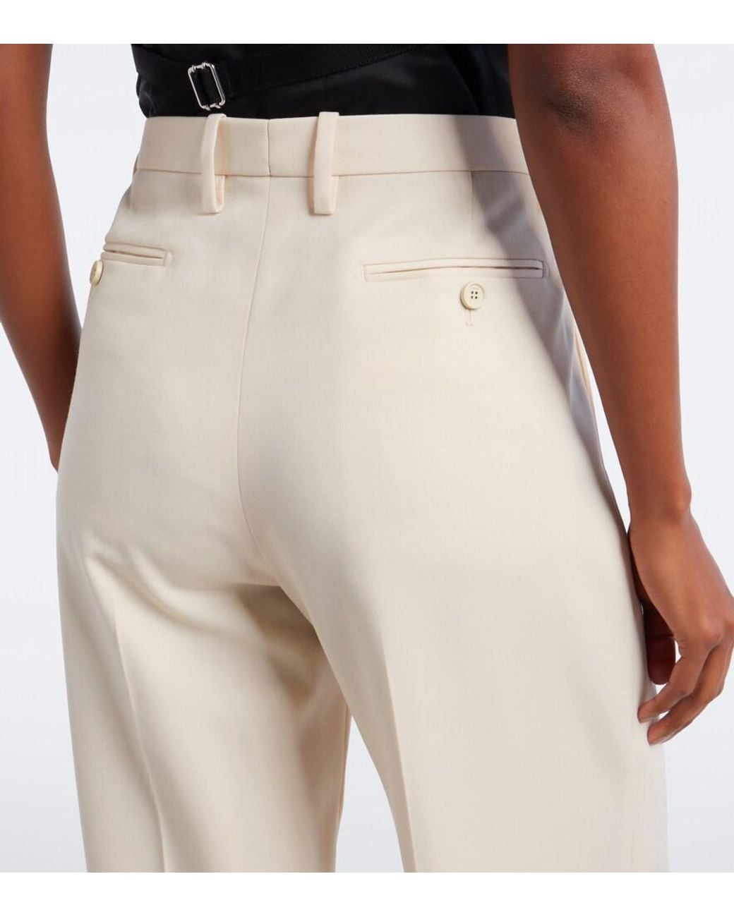 Fendi Natural Wool Grain De Poudre Wide-Leg Pants