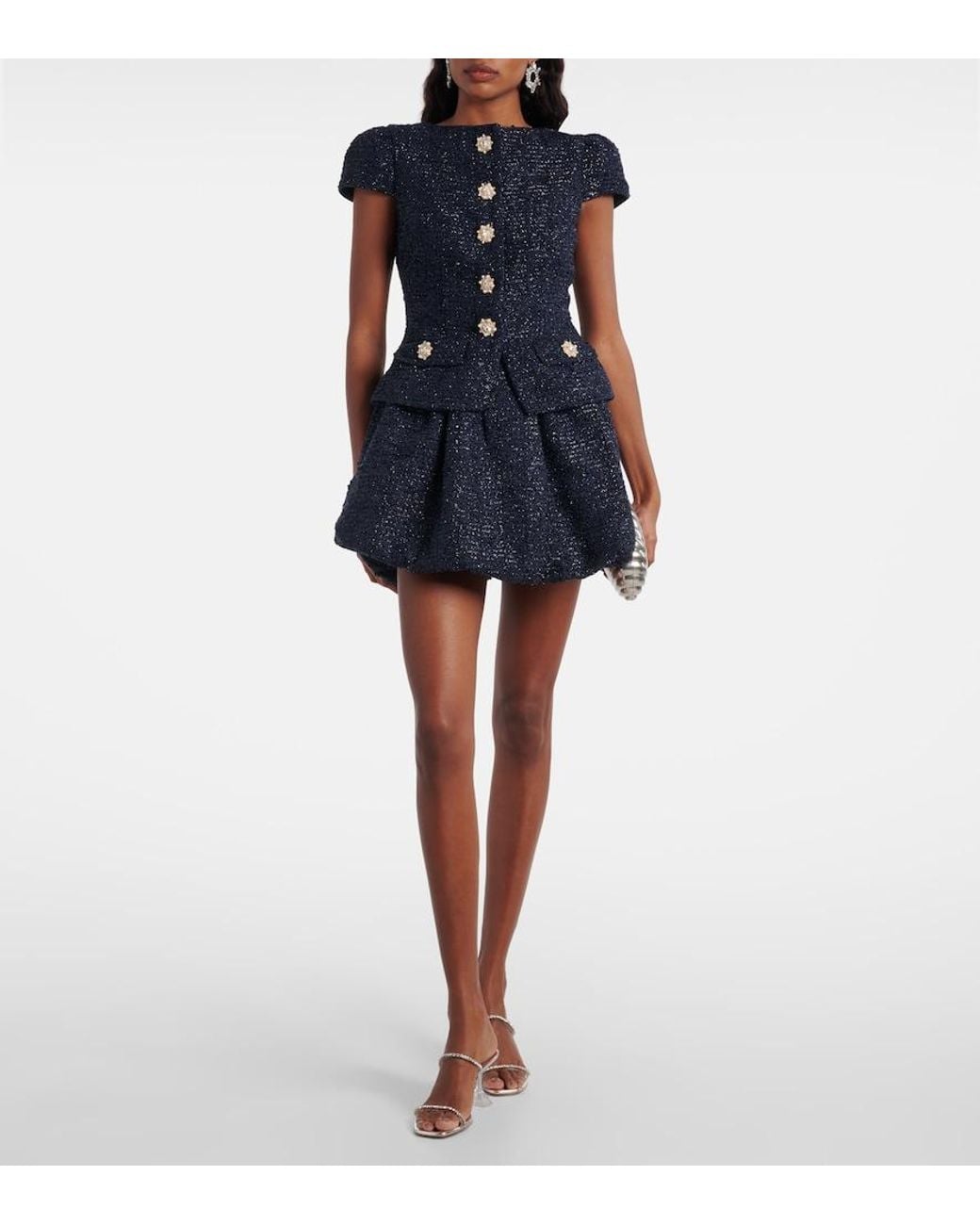 Self-Portrait Blue Boucle Minidress