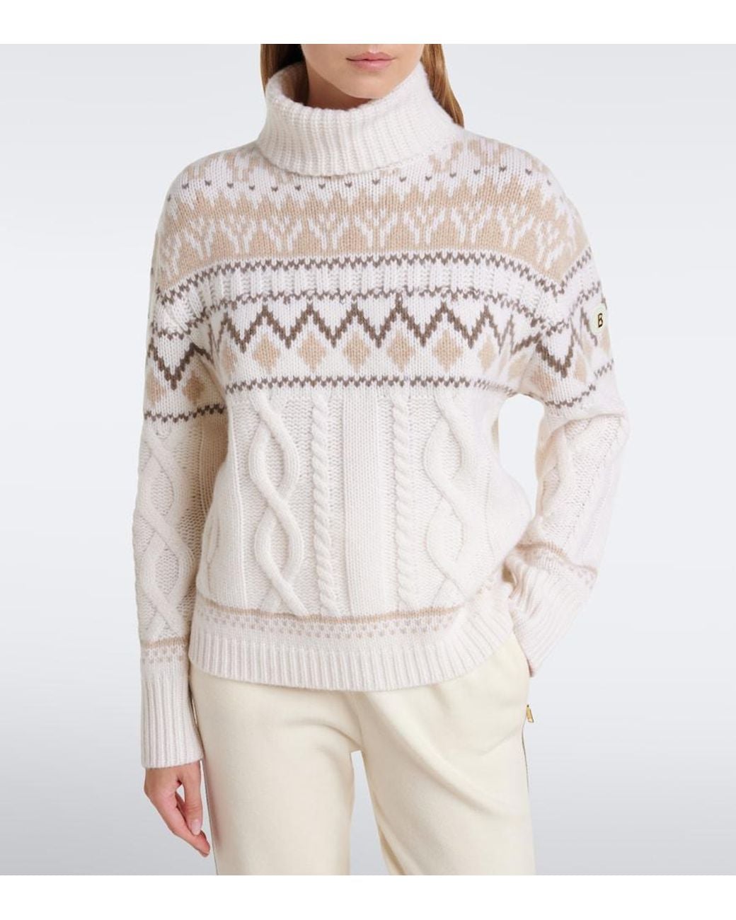 Bogner White Lorely Jacquard Cashmere Turtleneck Sweater