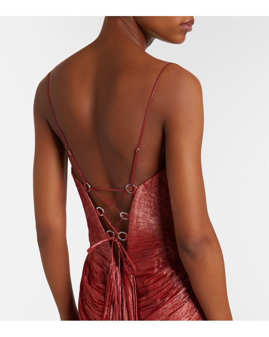 Maria Lucia Hohan Red Cecilia Draped Silk Muslin Bustier Gown