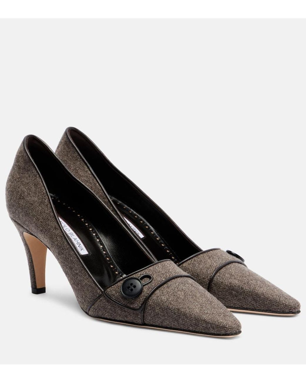 Manolo Blahnik Brown Lulumae 70 Herringbone Pumps