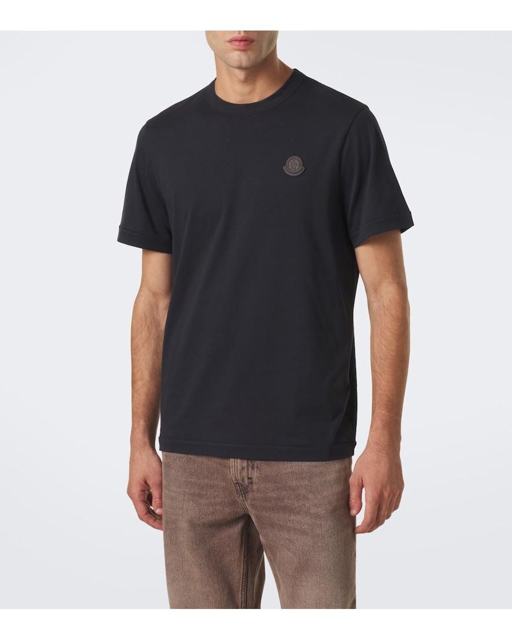 Moncler Black Leather-Trimmed Cotton Jersey T-Shirt for men