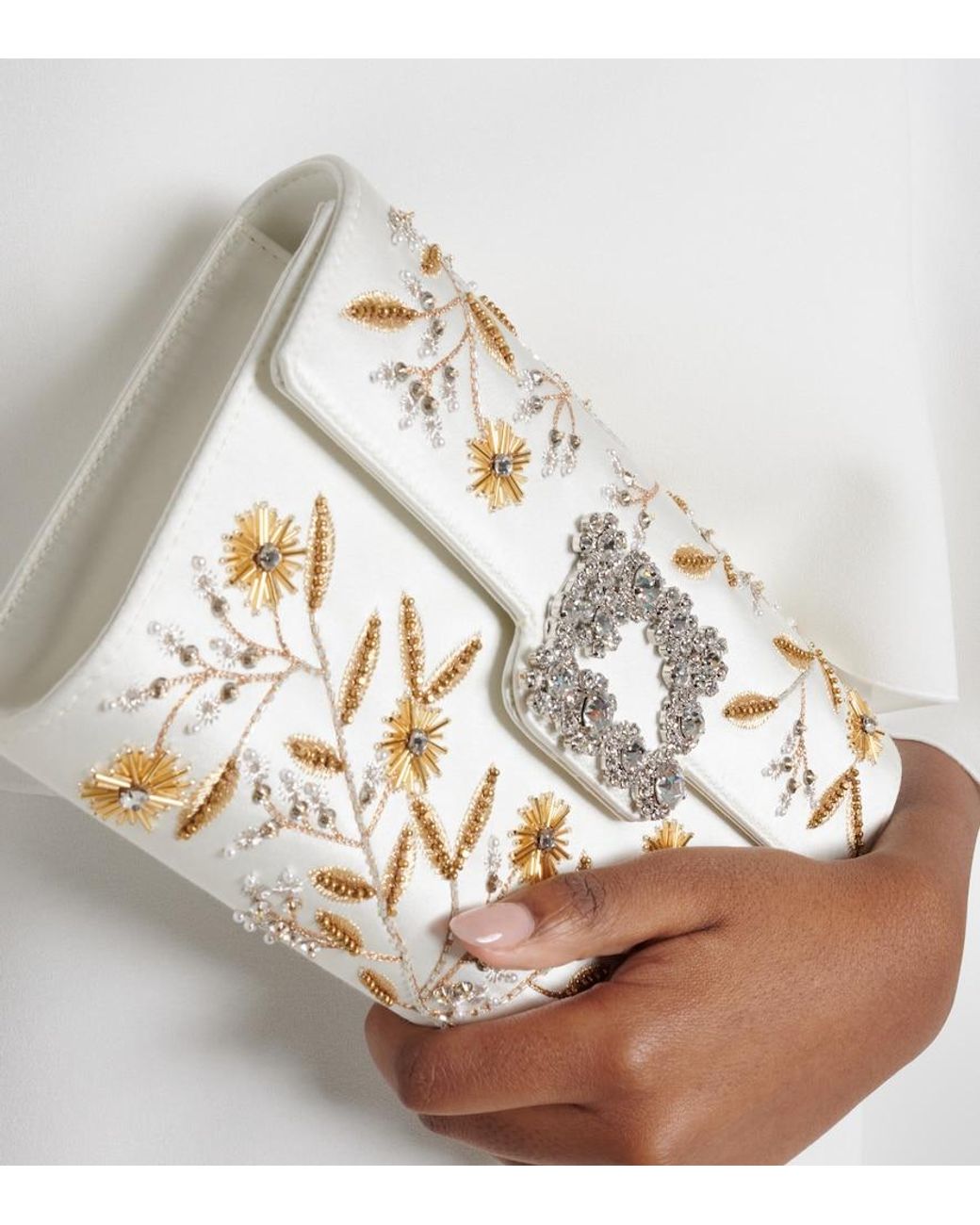Roger Vivier Metallic Efflorescence Embellished Satin Clutch
