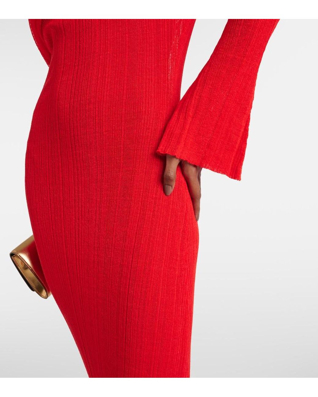 AYA MUSE Red Off-Shoulder Linen-Blend Maxi Dress