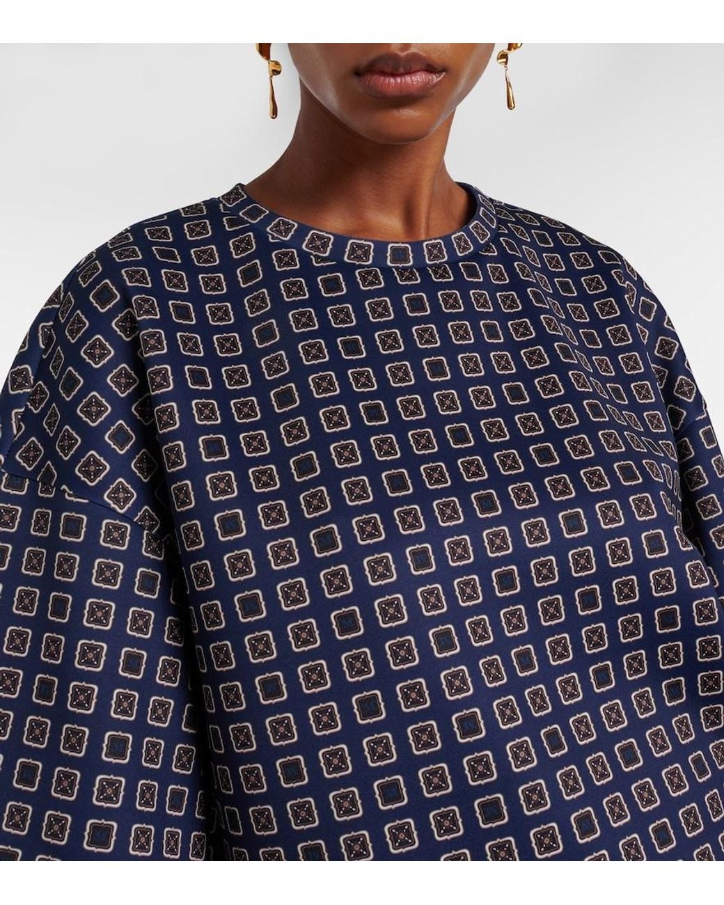Max Mara Blue Notizia Printed Jersey Top