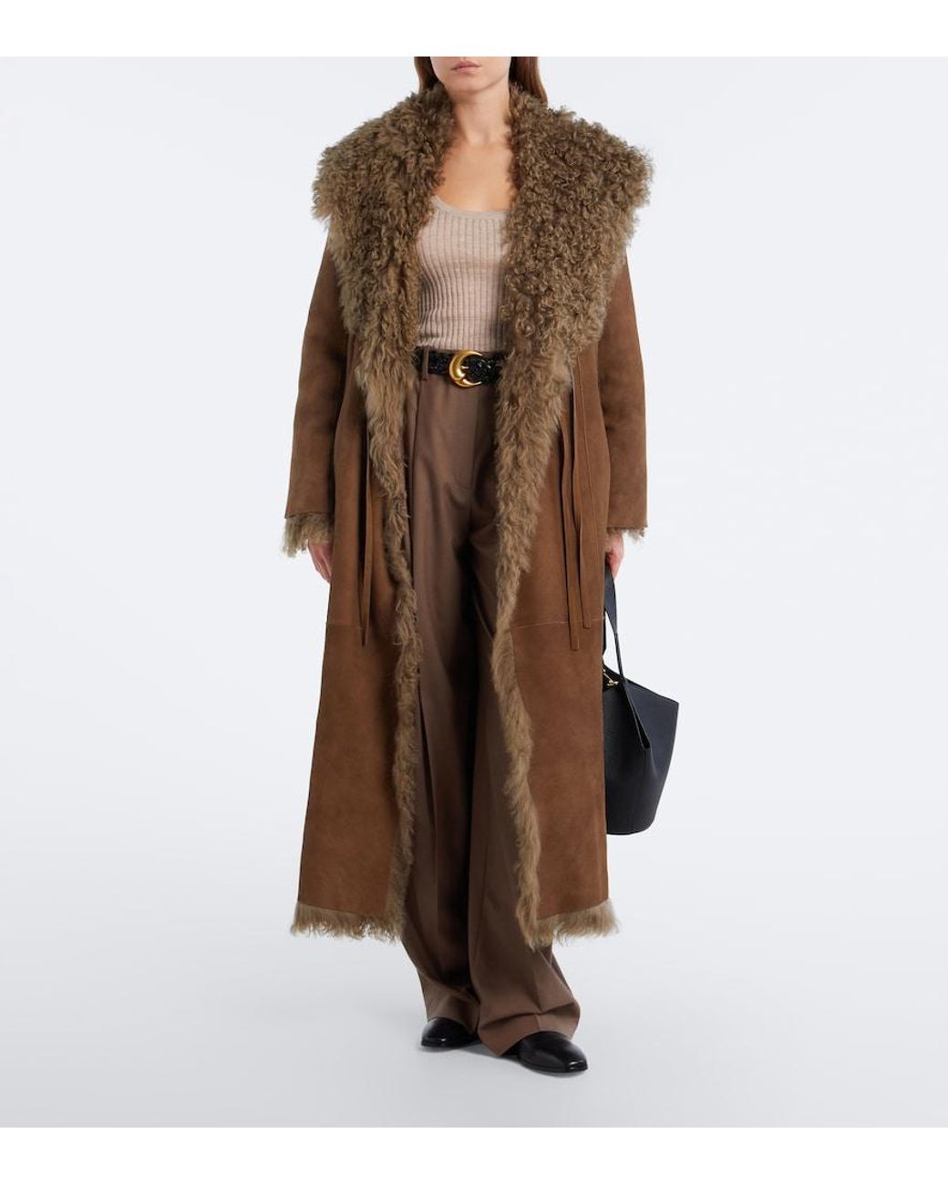 Ralph Lauren Brown Justyn Reversible Suede And Shearling Coat