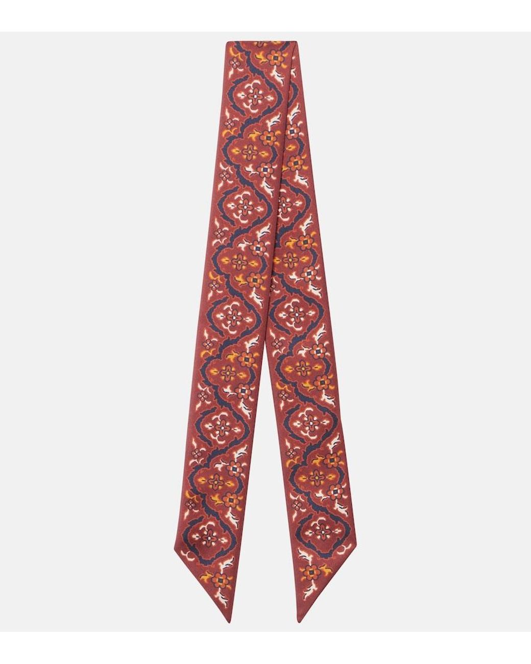 Loro Piana Red Printed Silk Scarf