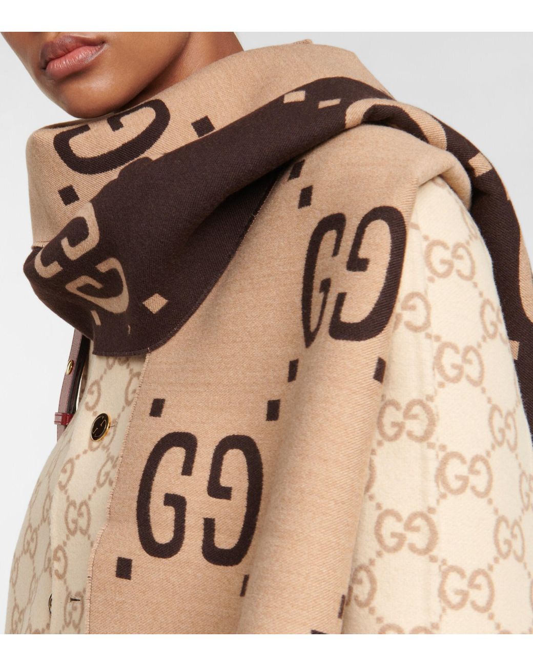 Gucci GG Jacquard Wool And Silk Scarf in Natural | Lyst