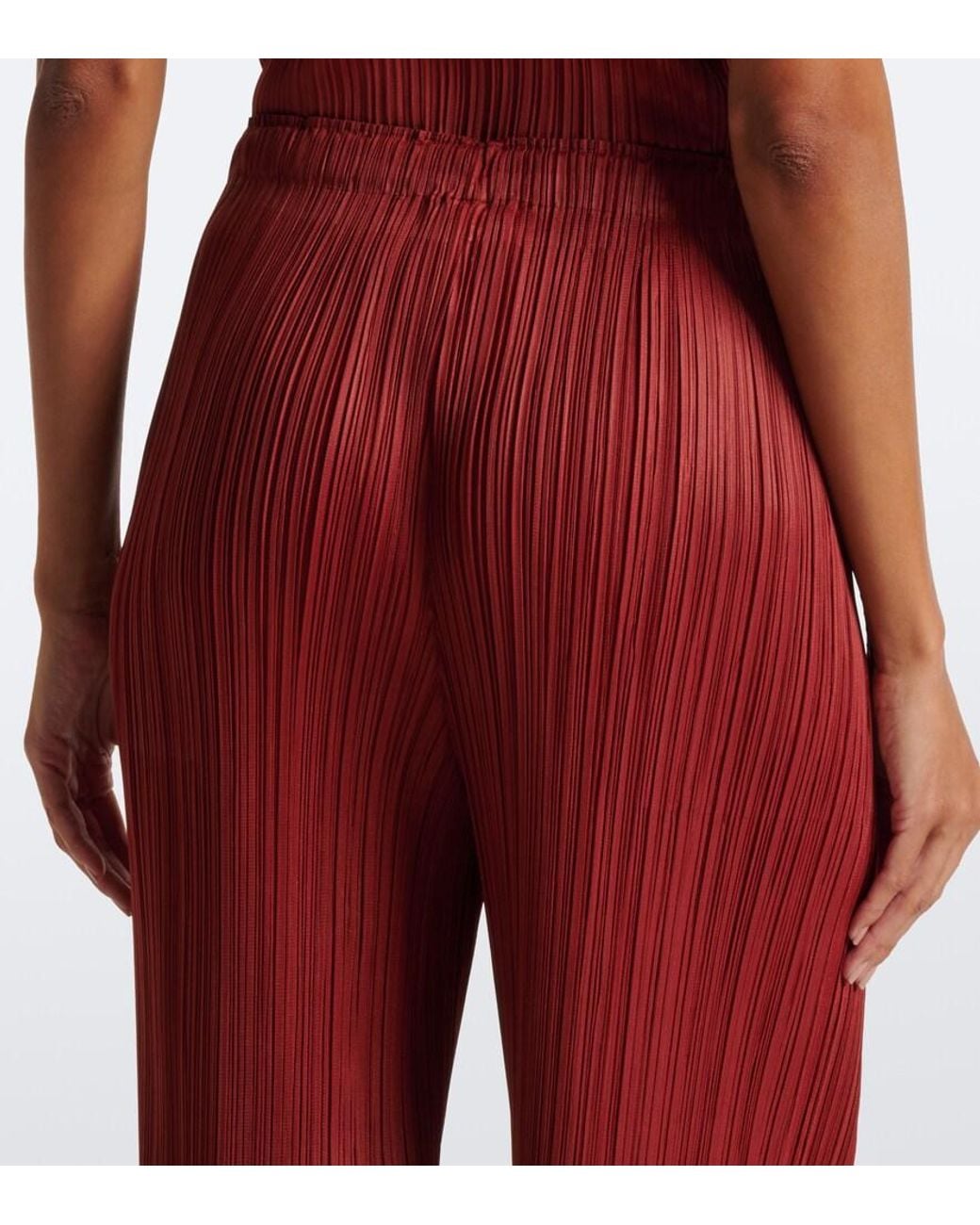 Pleats Please Issey Miyake Red Monthly Colors: September Pleated Straight Pants
