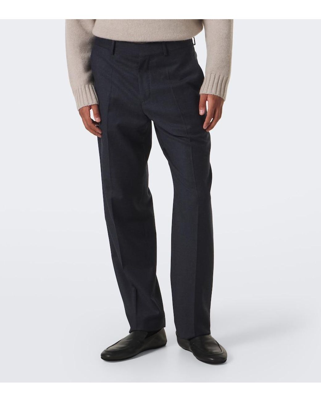Agnona Blue Wool Flannel Straight Pants for men