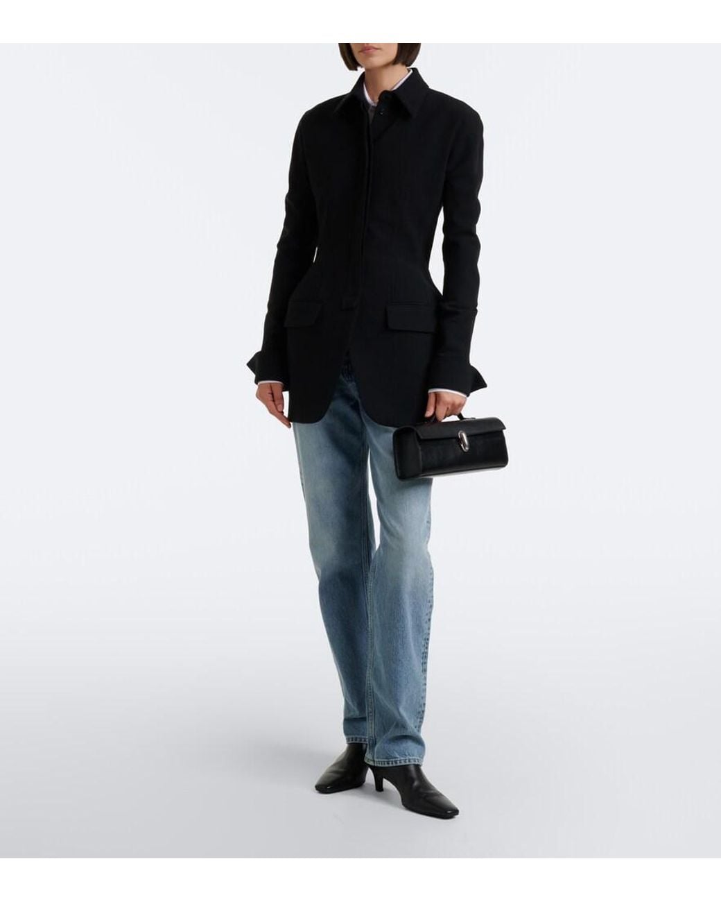 SAVETTE Black Symmetry Slim Small Leather Top Handle Bag