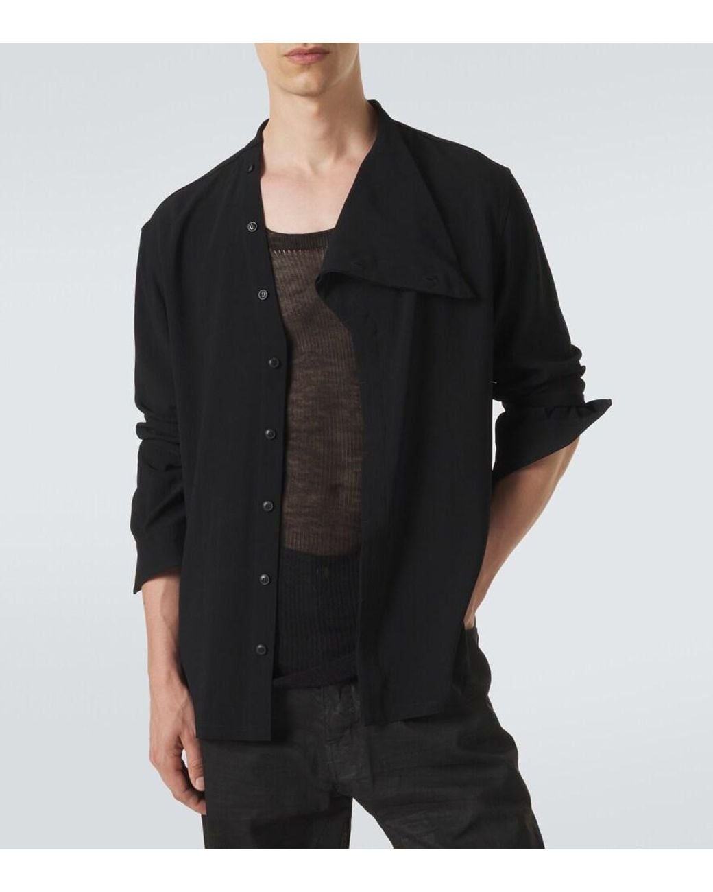 Rick Owens Black Island Draped Cady Shirt for men