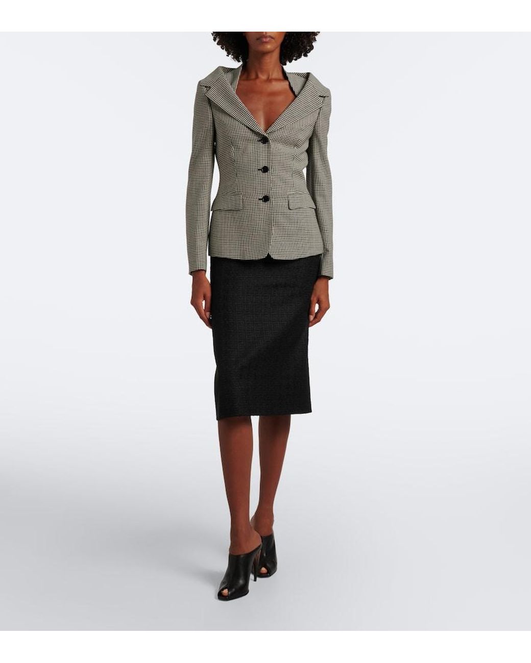 McQueen Black Wool And Mohair Tweed Midi Skirt