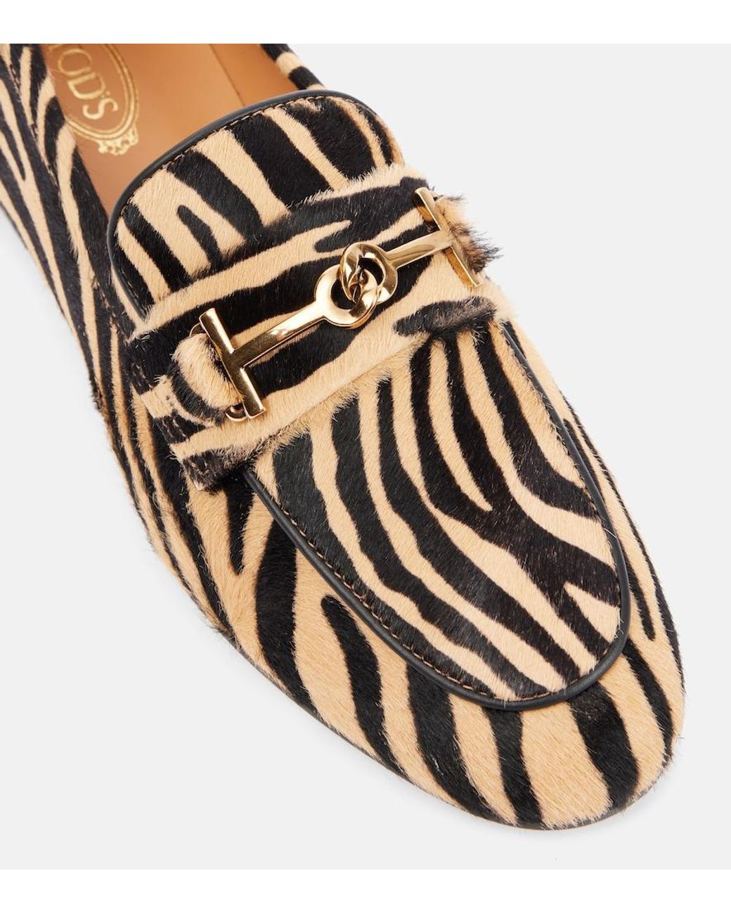 Tod's Brown T Ring Printed Calf Hair Loafers