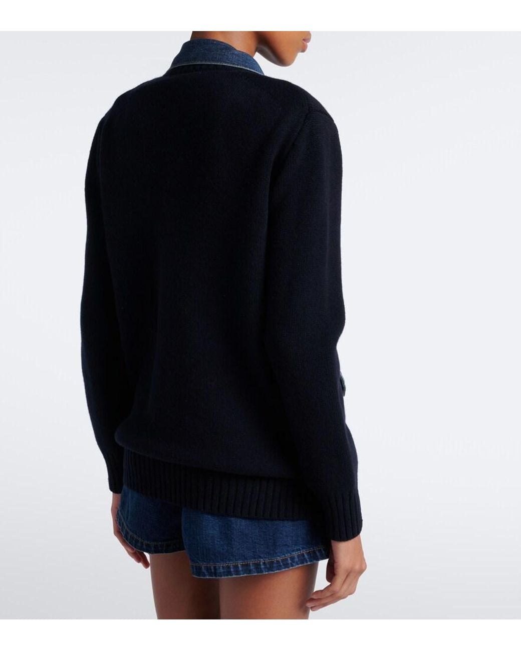 Sacai Blue Layered Wool-Blend And Denim Cardigan