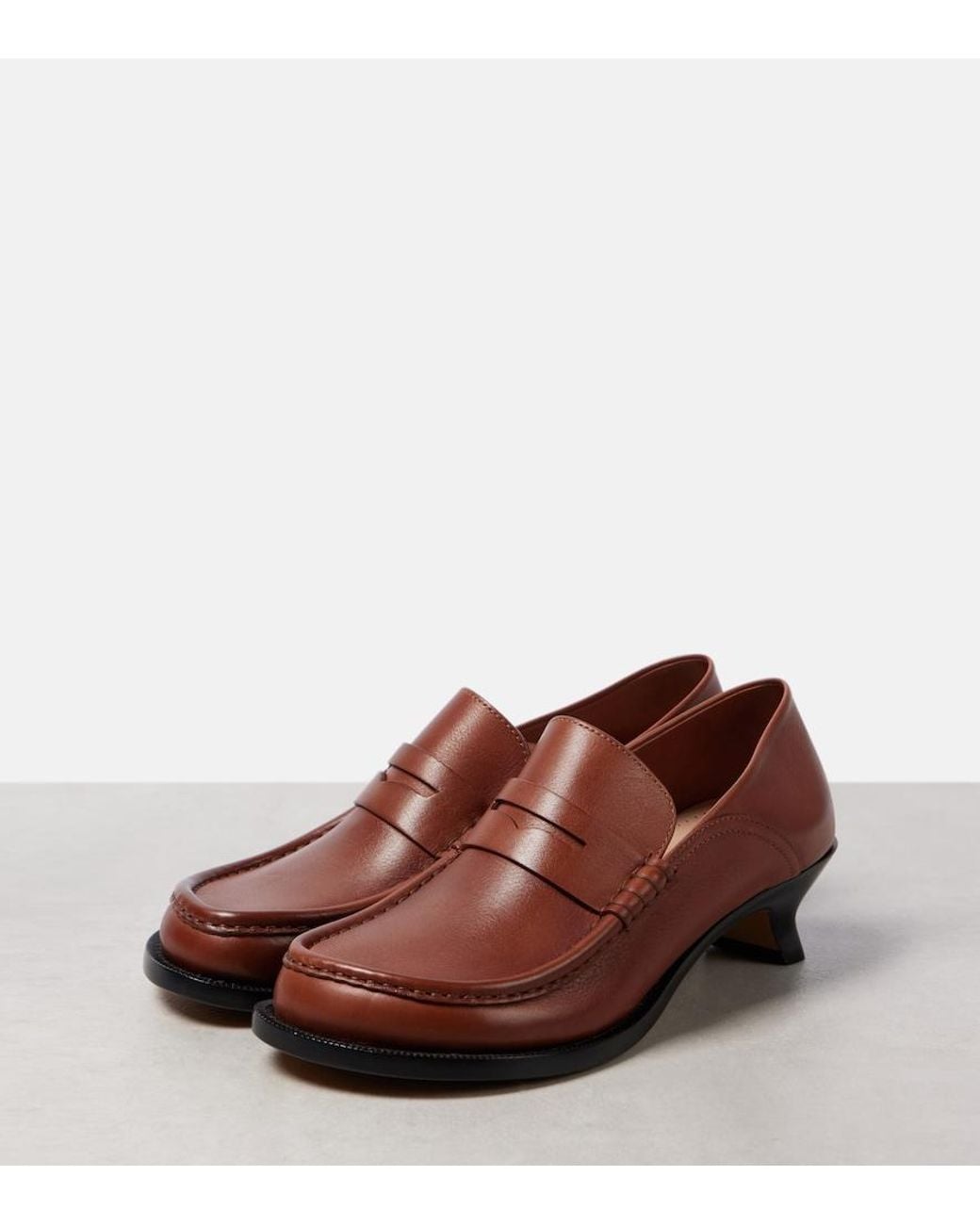 Loewe Brown Leather Campo Heeled Loafers 40