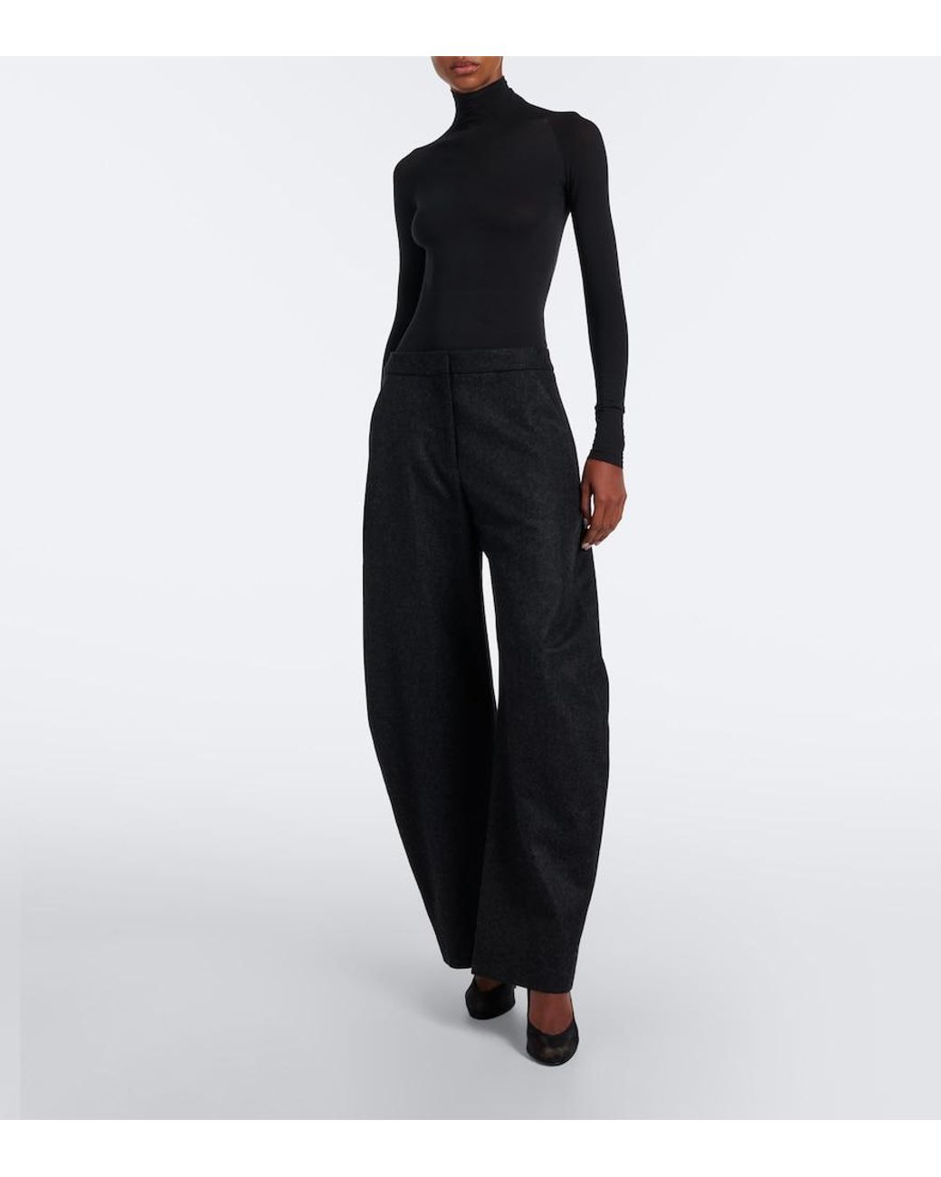 Alaïa Black Virgin Wool Barrel-Leg Pants