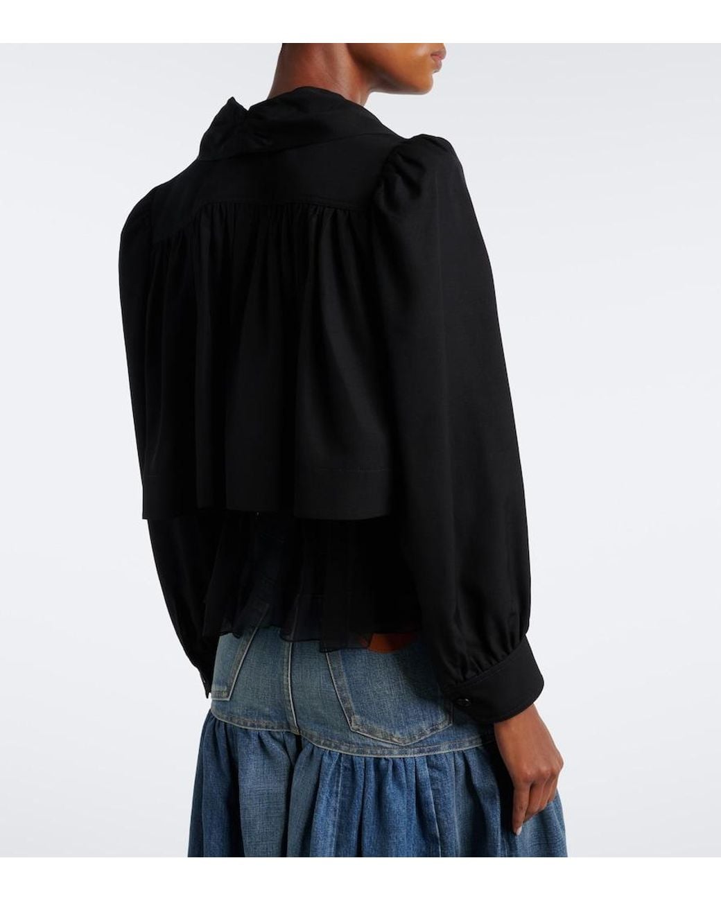 Chloé Black Gathered Cropped Faille Jacket